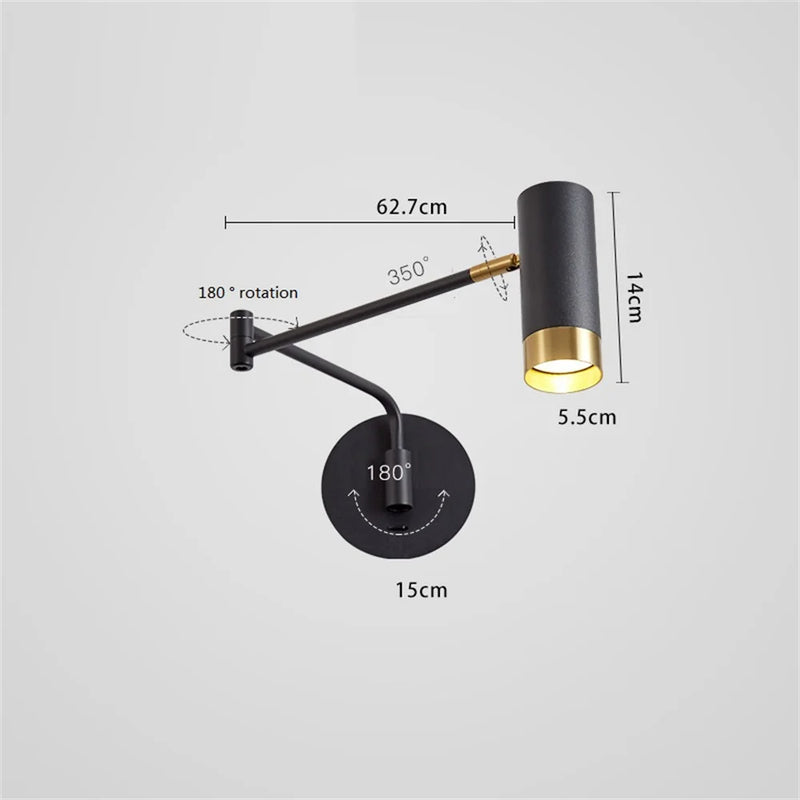 applique murale led pivotante avec interrupteur et bras flexible