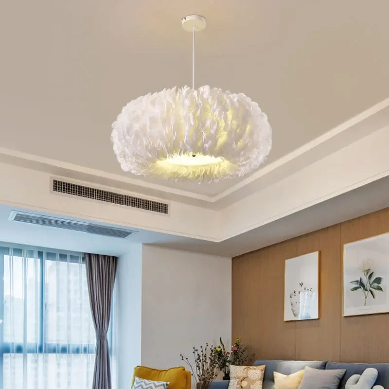 lustre led moderne avec plume décor pour éclairage intérieur