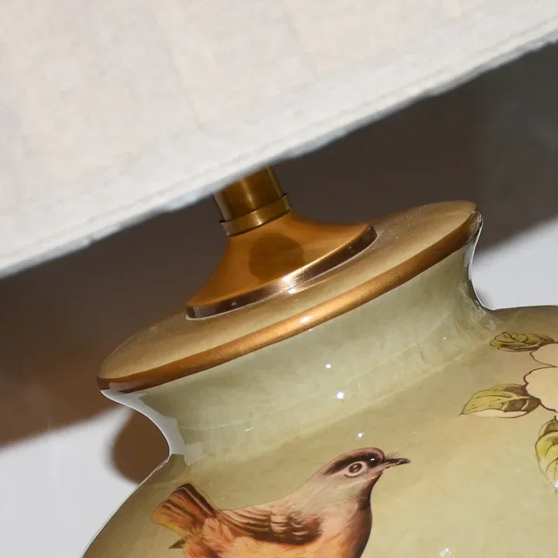 lampe de bureau nordique céramique motif fleur et oiseau