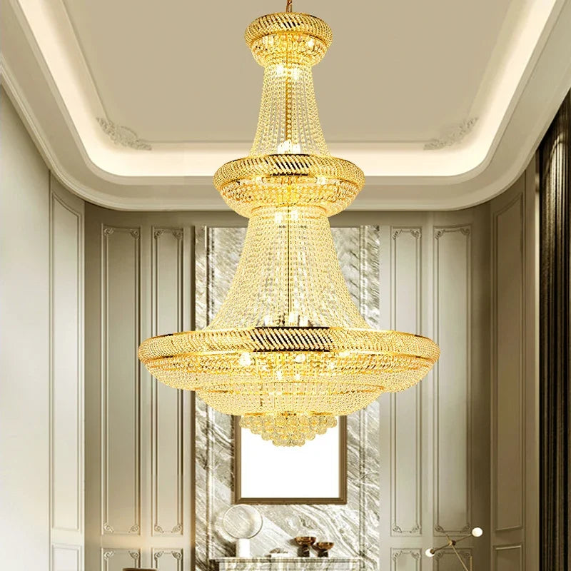 lustre moderne en cristal led pour hall d'entrée luxueux