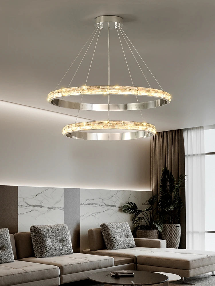 suspension en cristal luxueuse en acier inoxydable moderne