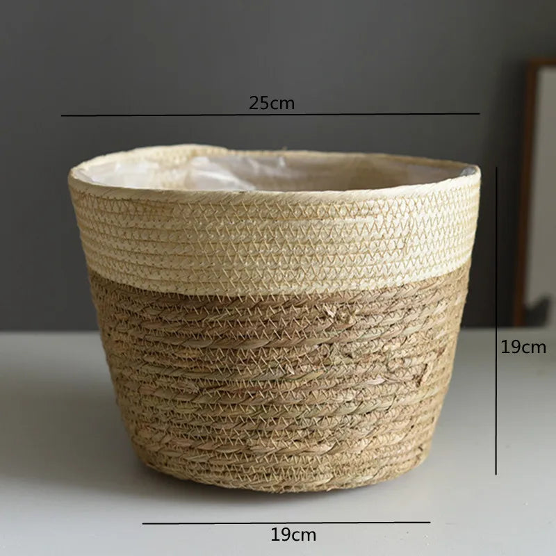 panier en paille pour plantes d'intérieur et d'extérieur