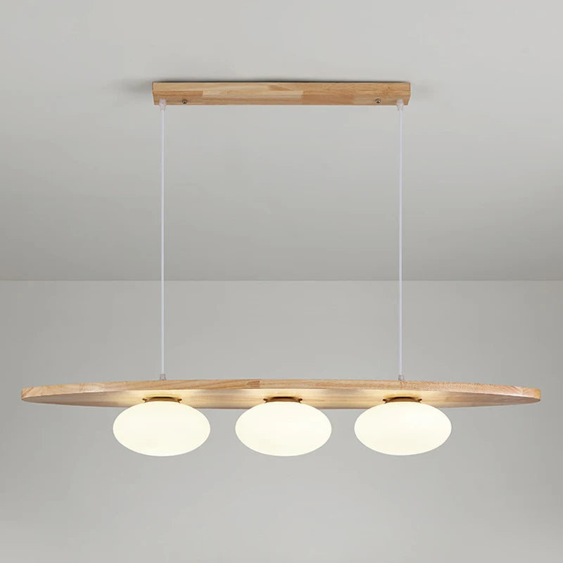 lustre en bois massif avec suspension en verre artistique pour intérieur