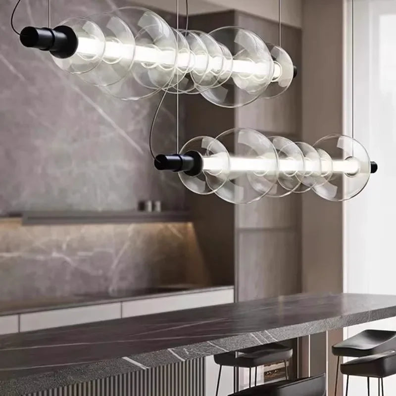 lustre moderne en bande de verre avec lumière led pour décoration maison