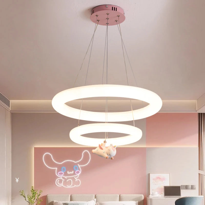 Creative Children's Room Pendant Lamps 360 Degree Lighting Annular Sconces Unicorn Astronaut Bedroom Hanging Light Pink Blue