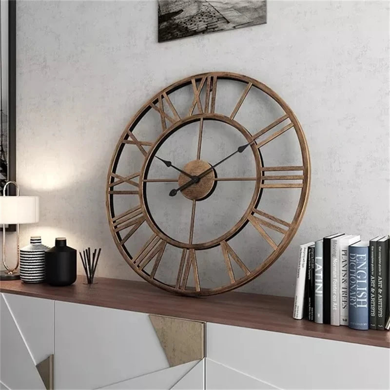 horloge murale moderne 3d rétro chiffres romains en métal silencieuse