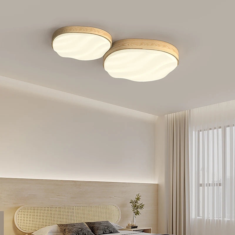 plafonnier led 	 style bois naturel nuage chaud spectre complet