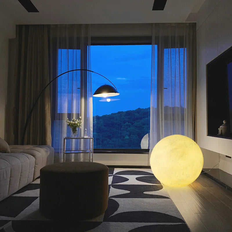 lampe de sol en forme de lune pour décoration intérieure esthétique