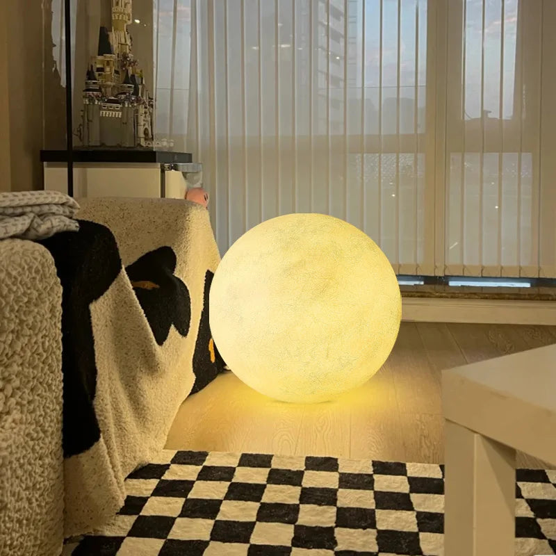 lampe de sol en forme de lune pour décoration intérieure esthétique