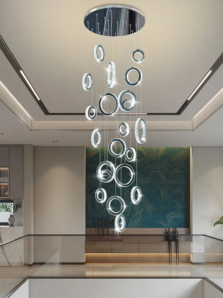 Modern LED Crystal Chandelier Nordic Ring Hanging Lights for Living Room, Hanging Lamps Fixtures Staircase Lighting Pendant Lamp