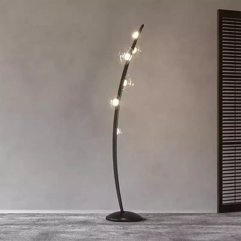 lampadaire design en cuir italien avec boule en verre