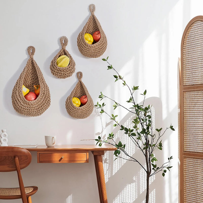 panier de rangement en coton tissé forme goutte pour fruits et légumes