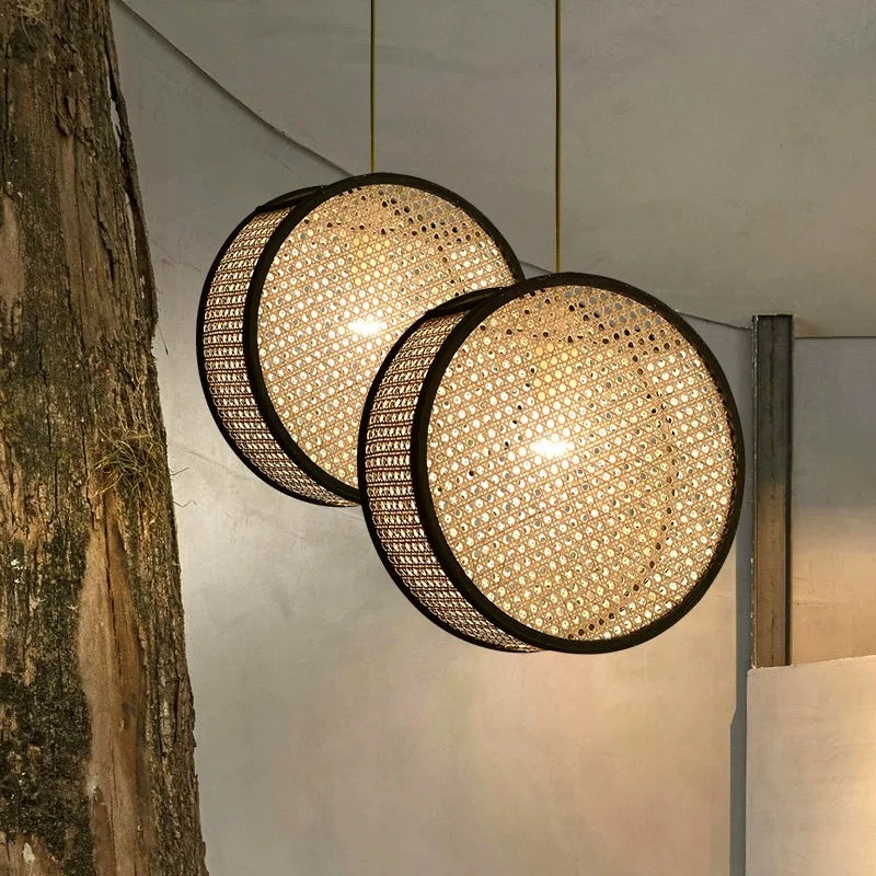 2024 Japanese style Quiet Wind Restaurant Bar, Restaurant Island, Homestay Bedhead Vine Weaving Art Pendant Light