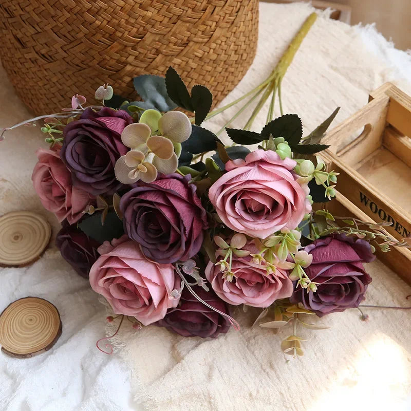 bouquet de roses artificielles en soie pour décoration intérieure