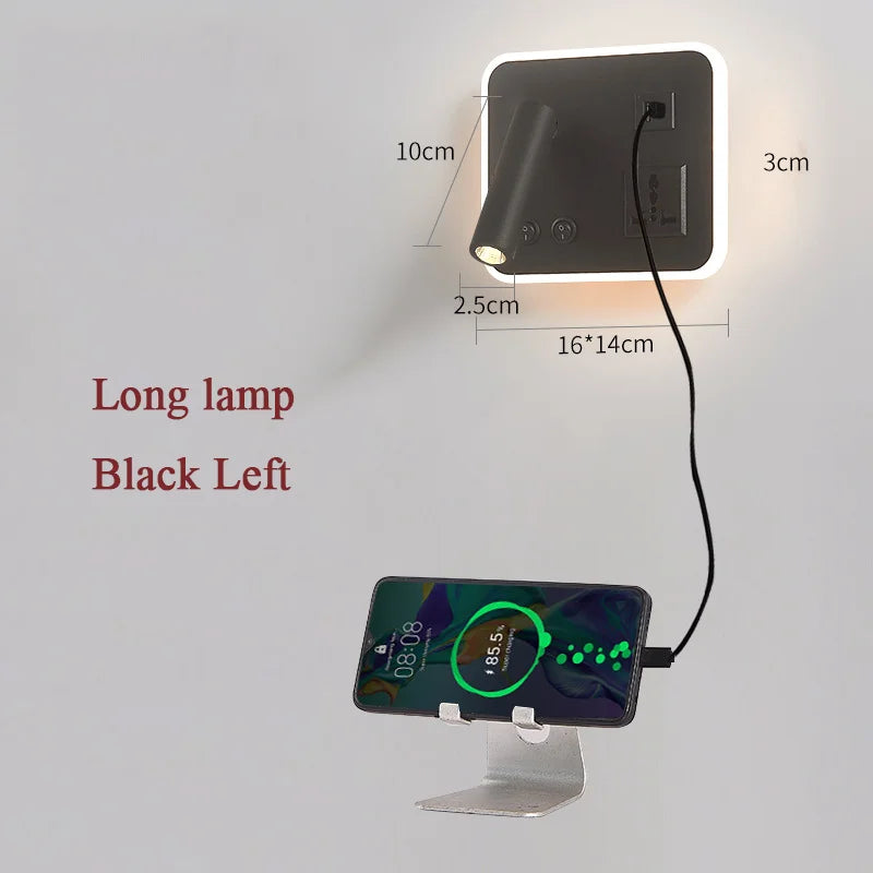 lampe de chevet murale led avec port usb et interrupteur rotatif