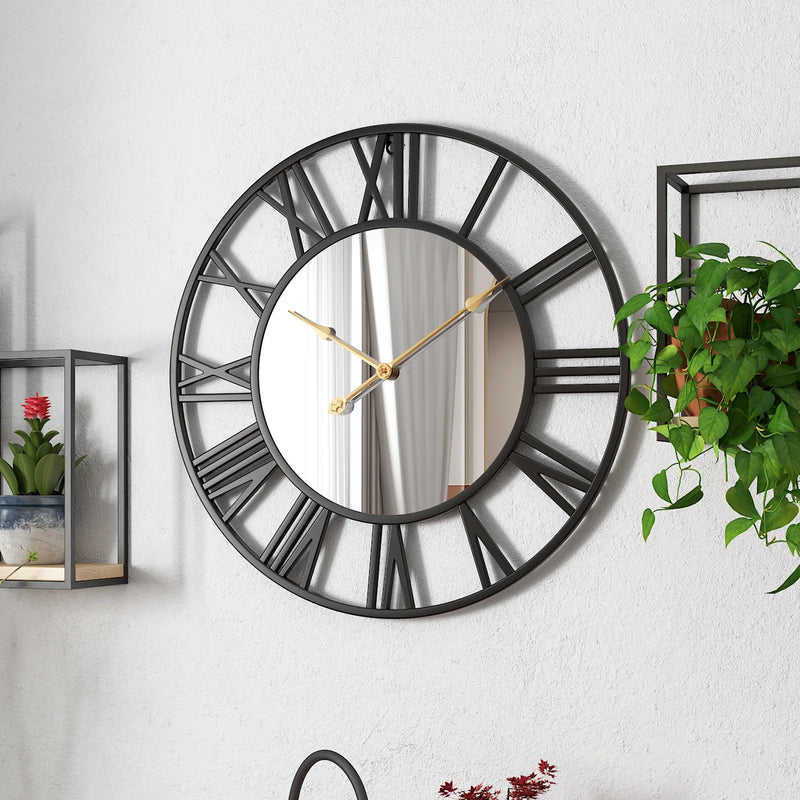 horloge murale moderne minimaliste en métal miroir créative et silencieuse