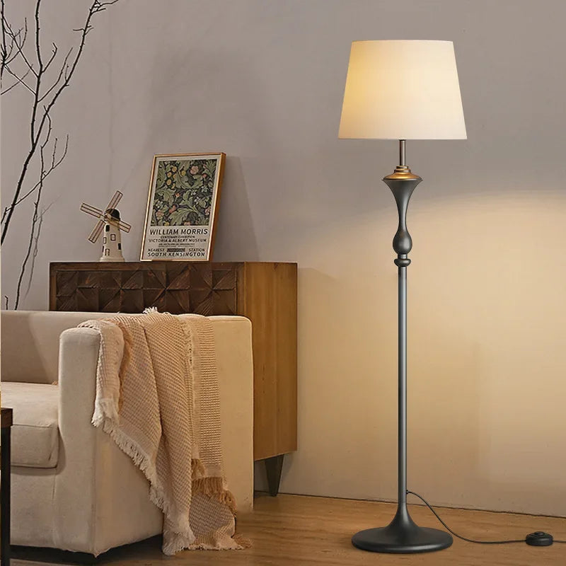 Integrated Floor Lamp with Storage Rack, Coffee Table, LED Living Room Sofa, Bedroom Corner, American Retro Floor Lamp