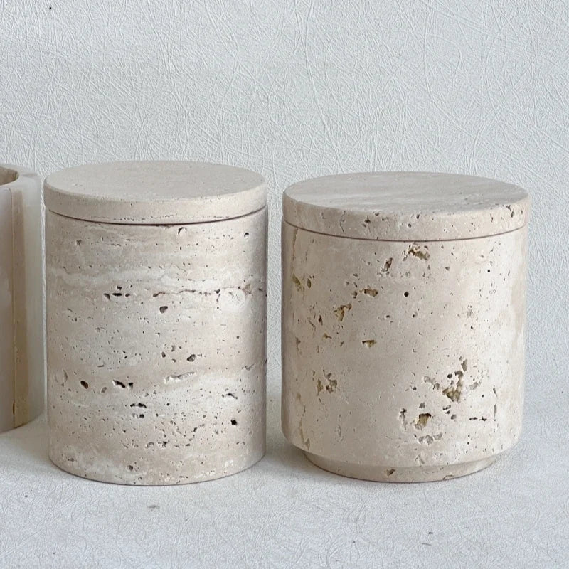 récipient en marbre wabi-sabi avec couvercle et boîte de rangement