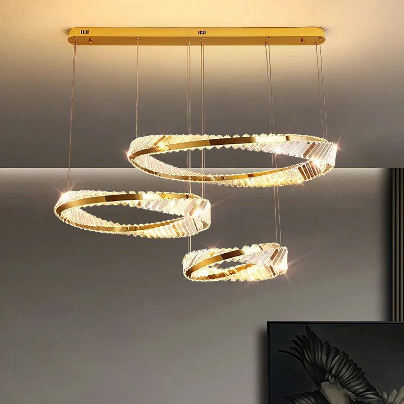 suspension led doré design moderne avec cristal élégant