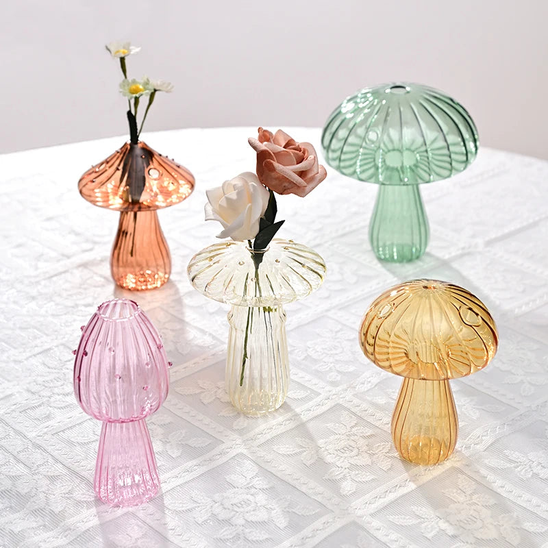 bougeoir champignon en verre pour décoration de table et vase