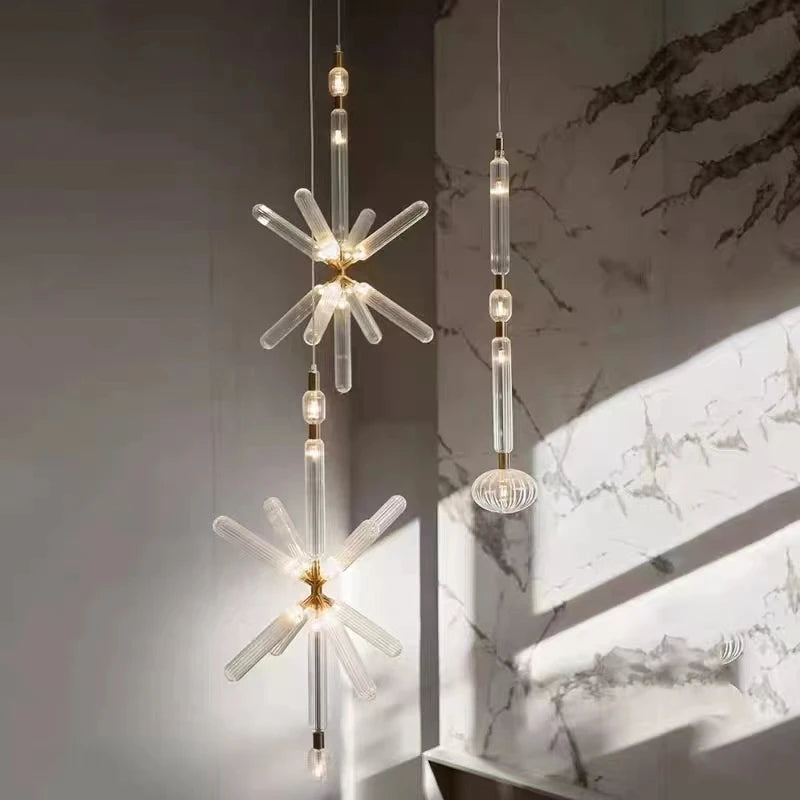 lustre en verre transparent design moderne pour espaces commerciaux et privés