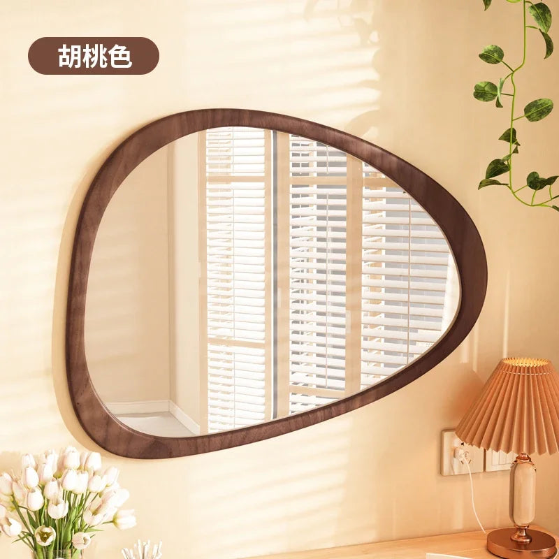 miroir en bois vintage tendance avec verre irrégulier pour maquillage HD