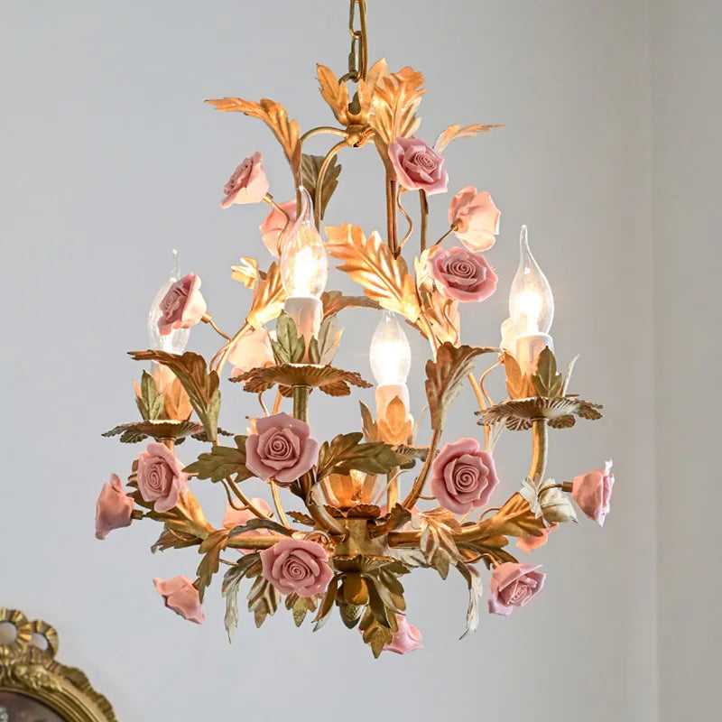 lustre led floral en céramique et cuivre pour intérieur décoratif