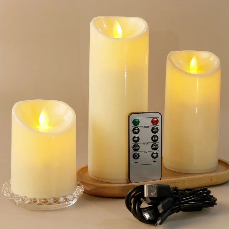 bougie pilier led rechargeable à distance avec minuterie et ambiance festive