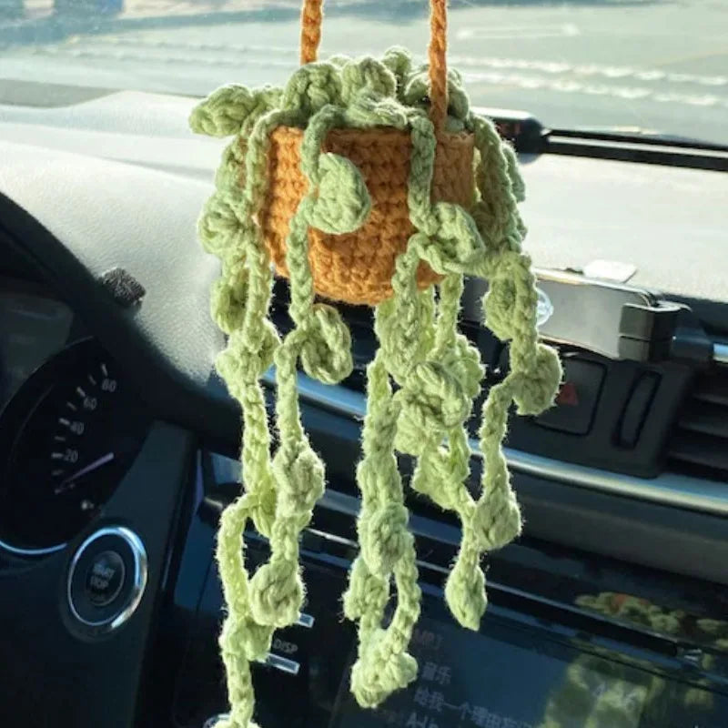 crochet suspendu créatif pour décoration de voiture plante en pot