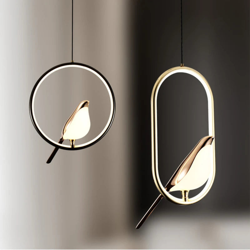 lustre nordique or acrylique avec oiseaux bar led suspendus