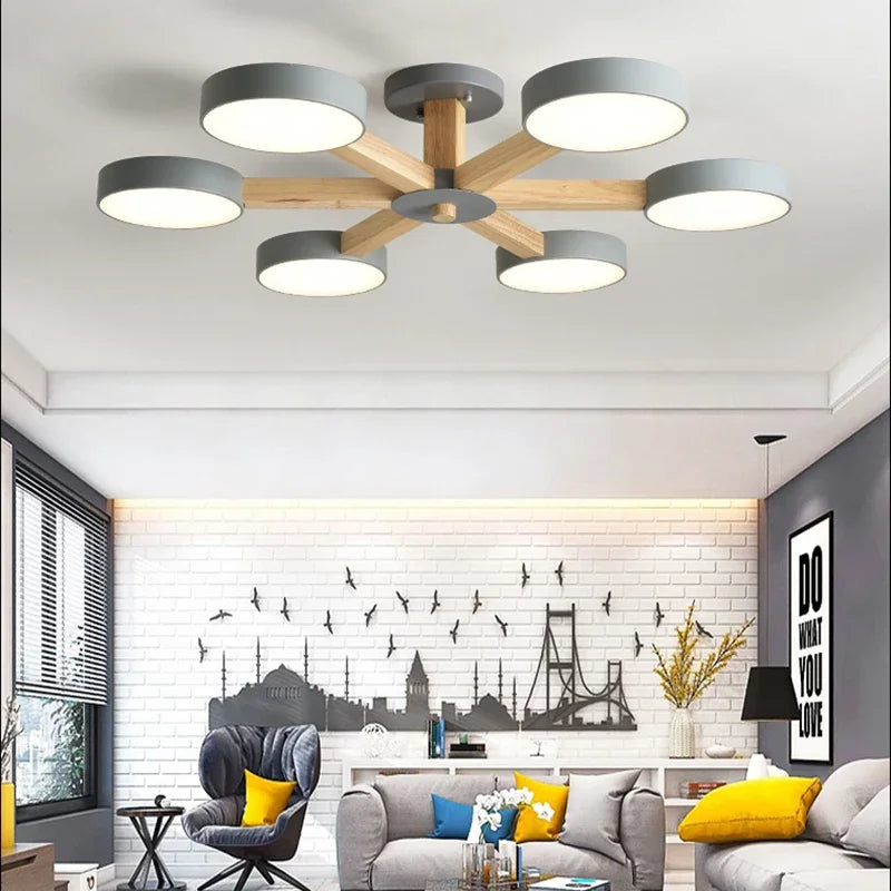 Modern Wooden Ceiling Light For Living Room 3/6/8 Lights Indoor Led Lights Luminaire Suspension Decoration Bedroom Hanglamp