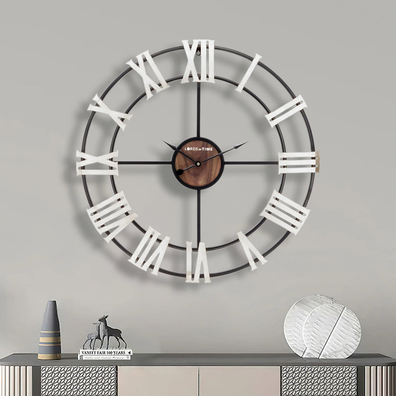 horloge murale moderne rétro en fer noir style 3D chiffres romains