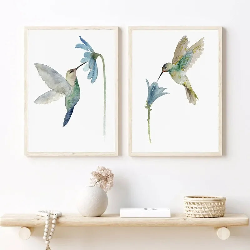 Tableau affiches de colibri en aquarelle pour décoration murale