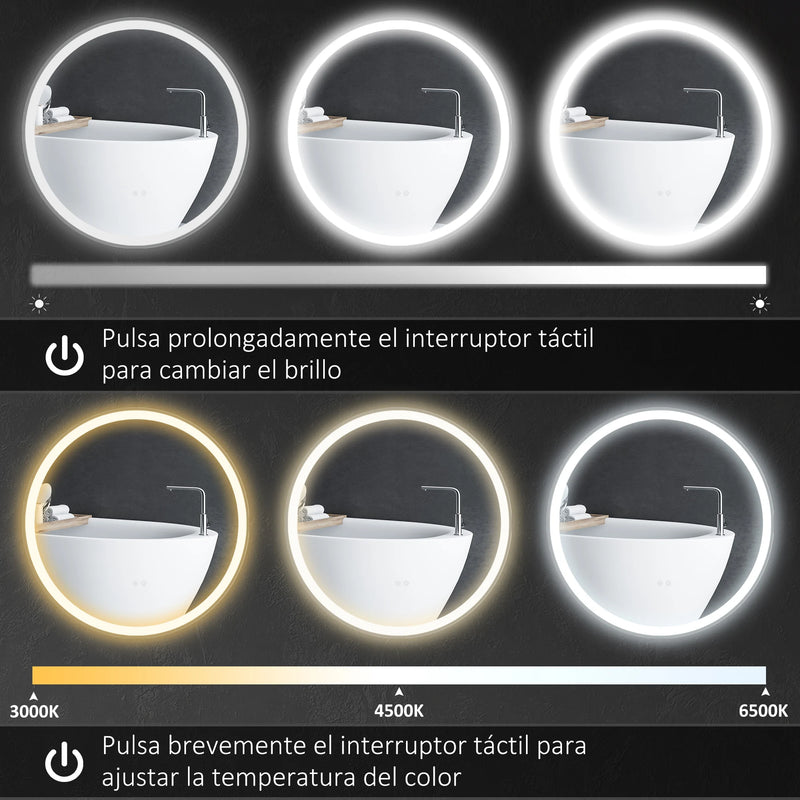 miroir rond avec lumières led réglables antibuée argent