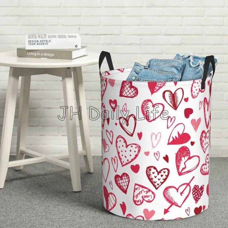 panier à linge pliable coeurs d'amour pour le rangement