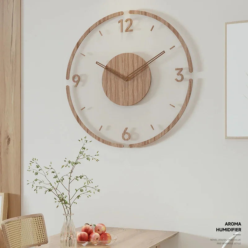 horloge murale en bois massif design silencieuse pour décoration intérieure