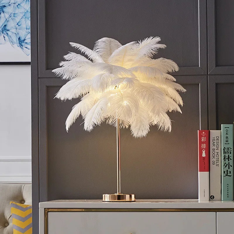 lampadaire décoratif en plumes d'autruche avec luminaire led