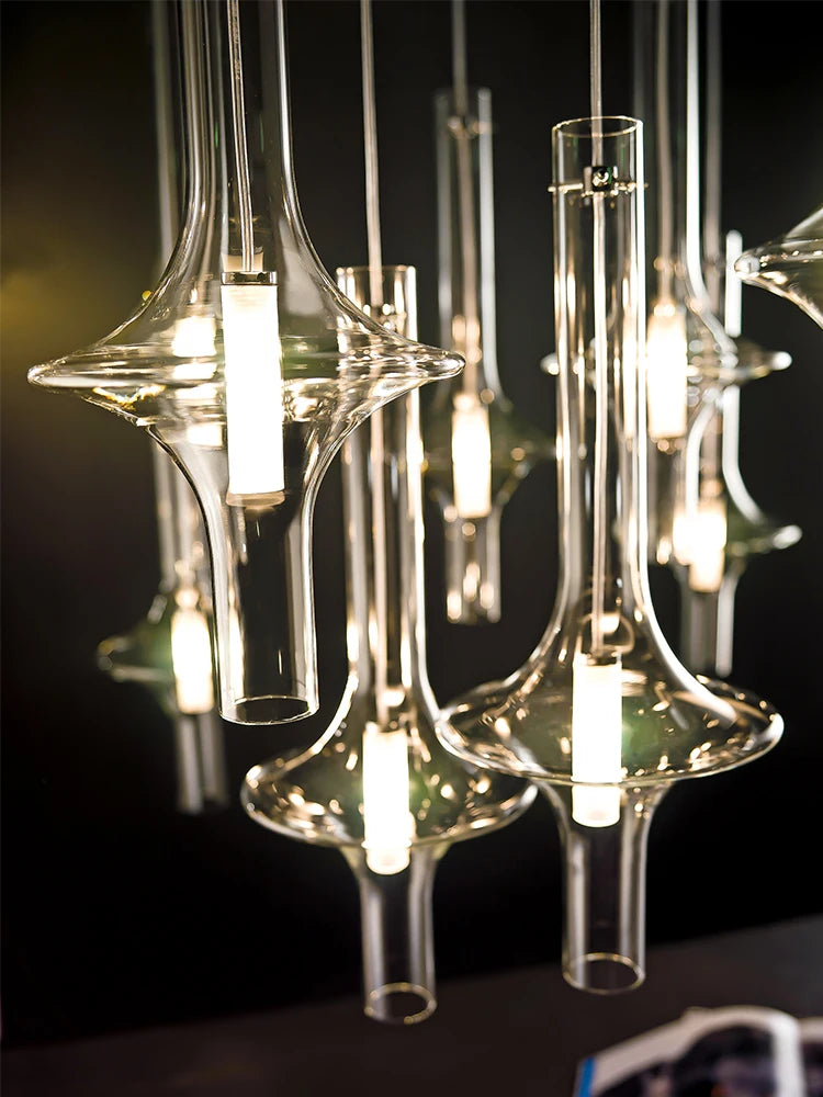 lustre design italien en verre et bambou pour restaurants et boutiques