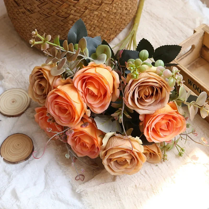 bouquet de roses artificielles en soie pour décoration intérieure