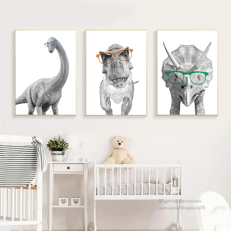 Tableau affiches mignonnes de dinosaures art mural pour enfants kawaii