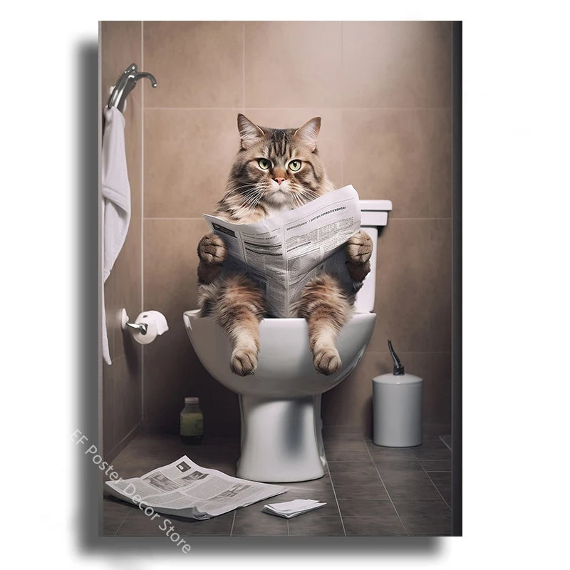 Tableau affiche humoristique d'un animal sur les toilettes