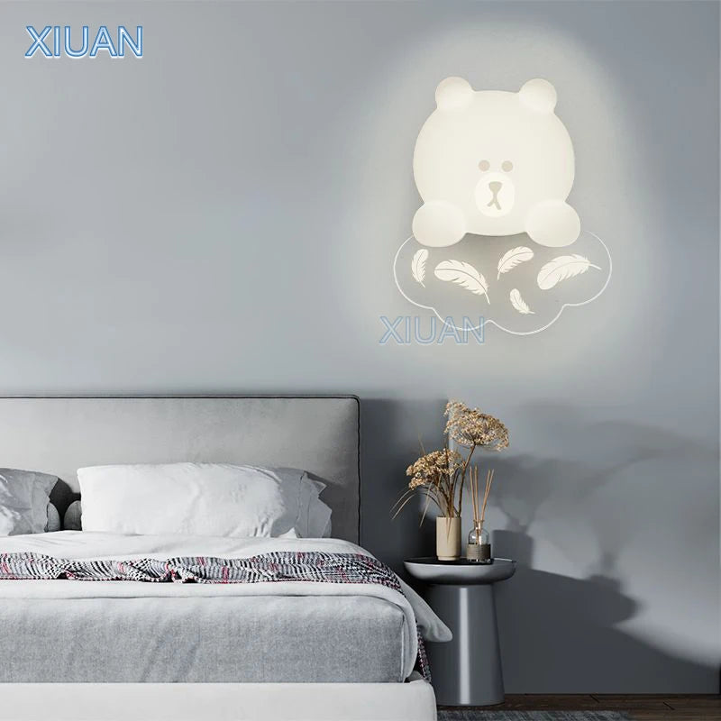 applique murale ours blanc lumière étoile lune pour enfants