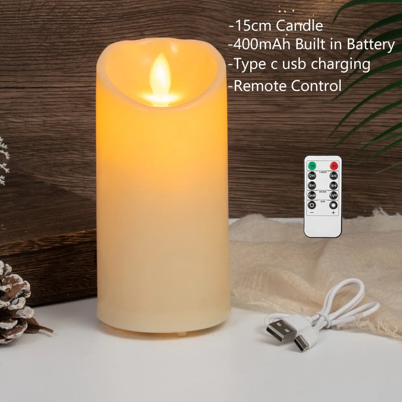 bougie pilier led rechargeable à distance avec minuterie et ambiance festive