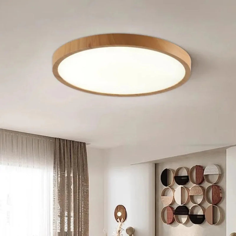 plafonnier led moderne circulaire en grain de bois éclairage intérieur décoratif