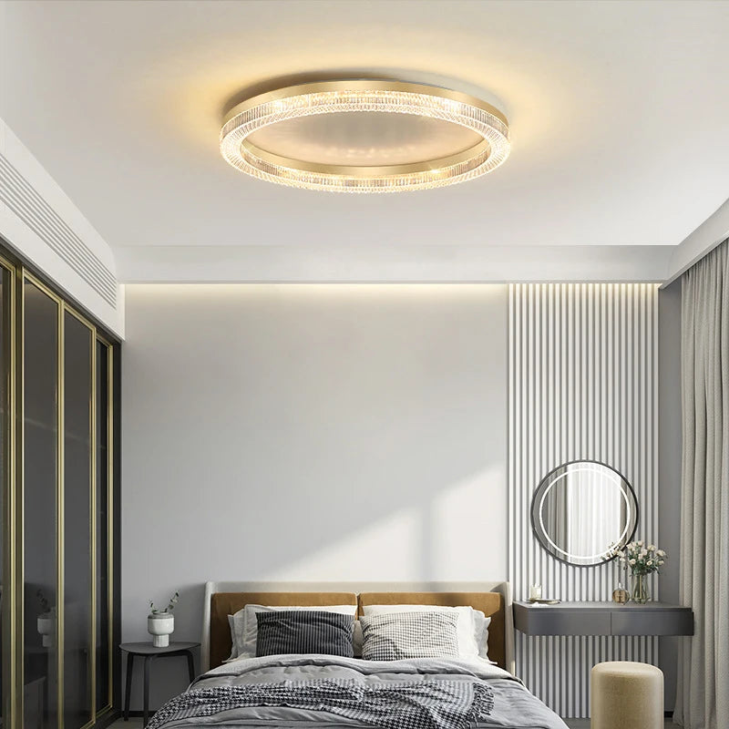 plafonnier led design moderne et simple en cristal doré rond et carré