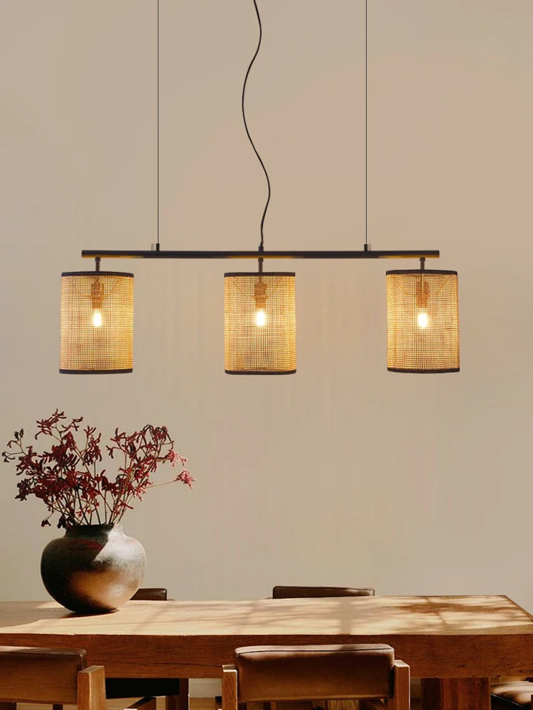 lustre rétro en rotin style rural pour éclairage créatif