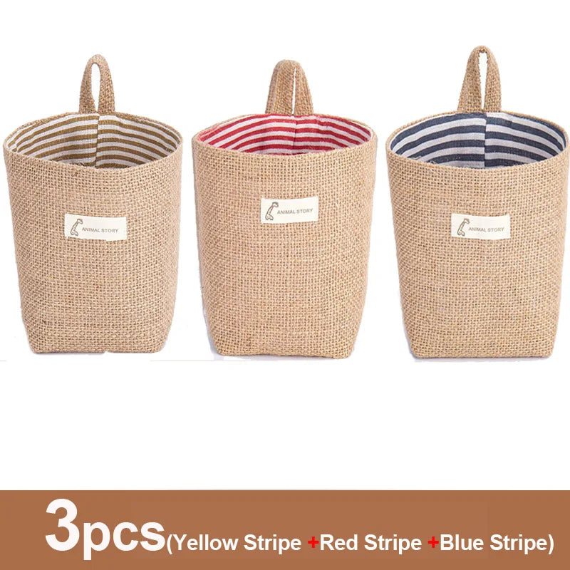 lot de 3 paniers suspendus en toile de jute pour rangement décoratif