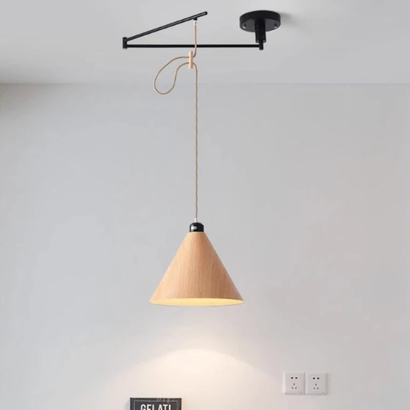 lustre moderne à led créatif avec bras rétractable en bois artistique