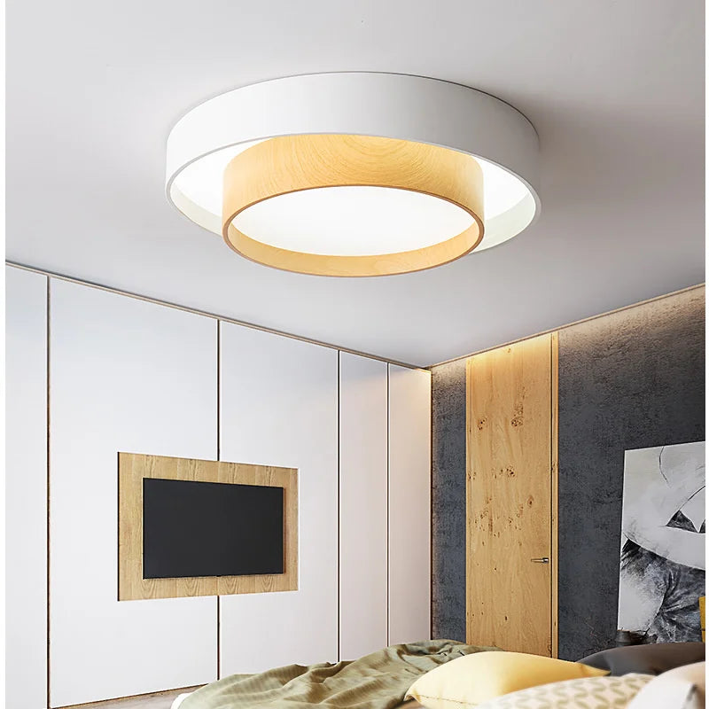 "plafonnier led en bois simple pour entrée et couloir"