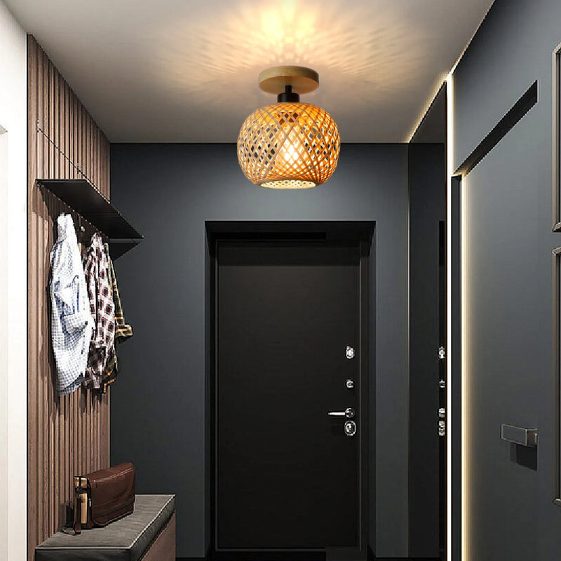 plafonnier led en bambou tissé design lumineux décoratif